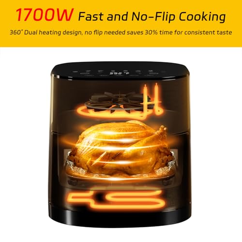 Image of 6Qt Air Fryer 14-in-1 with Viewing Window, Large Capacity, 392℉ Max Crisp, No Flipping Dual Heating, 1700W Fast Even Cooking, Nonstick Dishwasher Safe Basket, Bake Roast Dehydrate Reheat