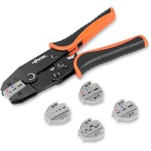 KF CPTEC 5PCS Ratchet Wire Crimping Tool Kit with Quick-Change Jaws for Heat Shrink, Insulated & Non-Insulated Connectors, Ferrules, Open Barrel, OT & UT Terminals with Storage Case