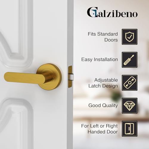 Image of Front Door Handle, Brass Exterior Door Handle with Passage Lever, Vintage Front Entry Door Handle No Lock, Reversible for Left & Right Handed Doors, Lower Half Grip, Antique Brass