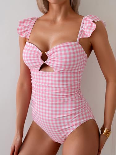 Eomenie Women's One Piece Swimsuit Tummy Control Bathing Suit Ruffle Cutout Slimming Swimwear3