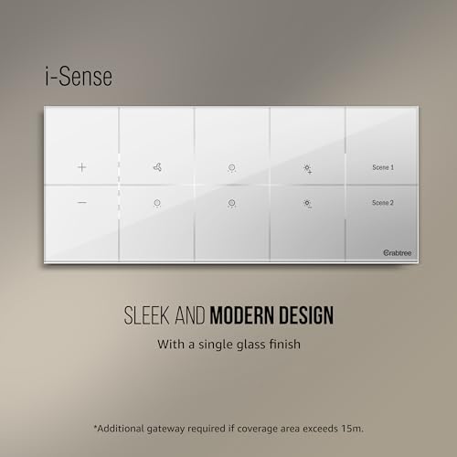 Image of Havells Crabtree iSense Smart Monoblock Touch Panel with1 Fan, 3 ON /OFF Switch, 1 Dimmer, 2 scene (White) I Compatible with 6M Gang Box I Mesh connectivity I Compatible with Alexa, Google Home