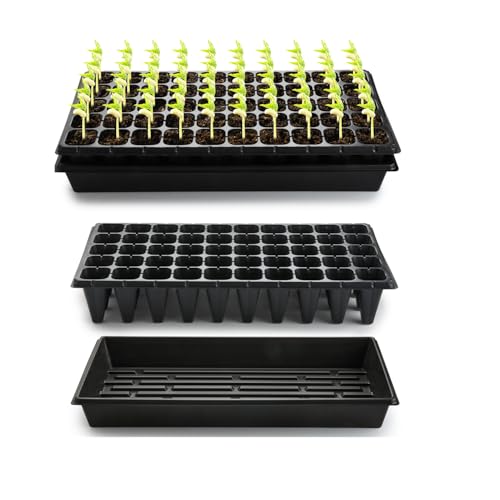 RooTrimmer 10 Pack 1020 Trays and 10 Pack 3.5" Deep 50 Cell Seed Starter Trays, 20" x 10" - Durable Plastic Nursery Flats for Microgreens, Seedling,Seed Germination & Plant Propagation (10 Set)