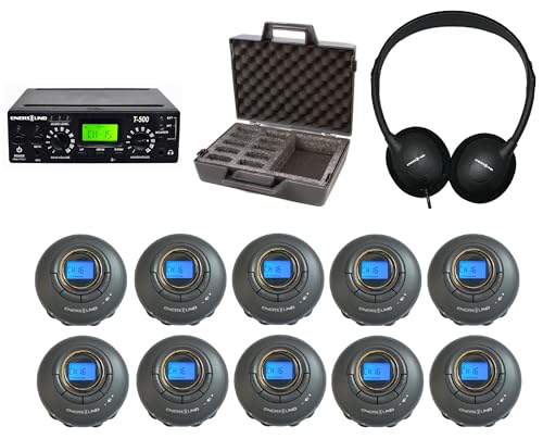 Enersound 10-person Assistive Listening System - US-based 3-Year Warranty & Support - Includes Premium Over The Head Headphones & Carrying Case - Ideal for Church School (For 10 People with Case)