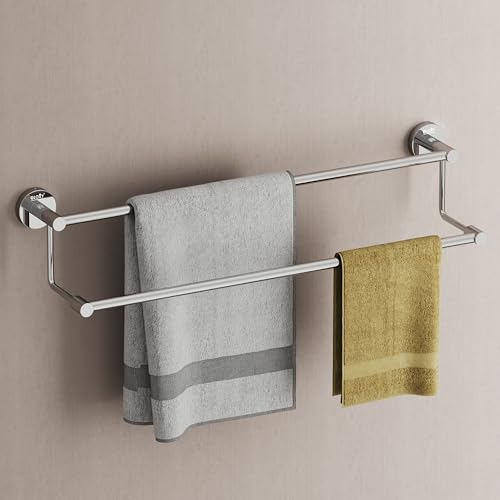 Image of GLOXY Premium 2 Layer Bathroom Towel Rod - 24 iInch Wall Mount Rust Proof Stainless Steel Chrome Finish Towel Rod for Bathroom - Bathroom Fittings Accessory Bath Towel Holder for Home & Hotels