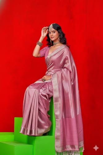 Image of SWORNOF Women's Woven Khadi Georgette Silk Saree With Unstitched Blouse Piece