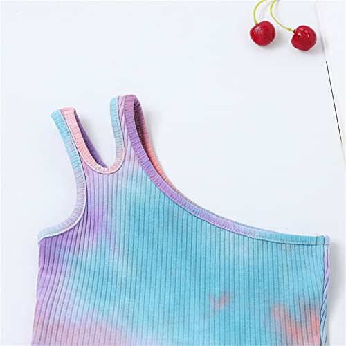 Generic Toddler Kids Girls Dance Tank Top One Shoulder Racerback Tie Dye Crop Tank Top Sleeveless Sports Dance Top Purple, 4-5T2