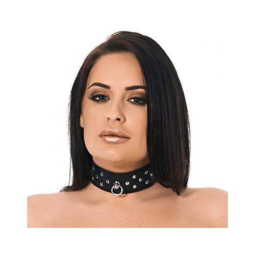 Rimba 7542.4 Collier en Cuir Noir avec Rivets 4 cm Taille S/M