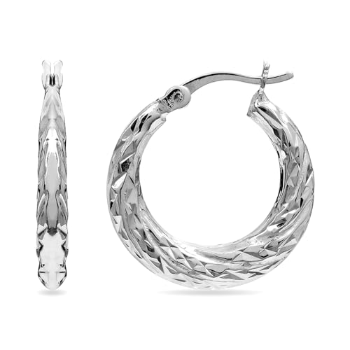 LeCalla 925 Sterling Silver Hoop Earrings for Women Diamond-Cut Silver hoop Earrings Hypoallergenic Diamond Cut Round Circle Lightweight Hoop Earrings Gift for Women - 20mm