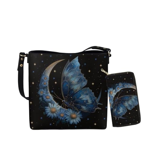 Image of HUGS IDEA Leather Purses and Handbag for Women Bucket Bag with Wrist Wallet 2 Packs