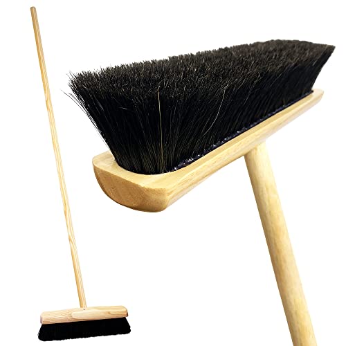 Pure Real Bristle Broom and Wooden Handle - Super Soft Indoor Sweeping Broom - Superior Cleaner with Varnished Stock and Resin Set Bristles
