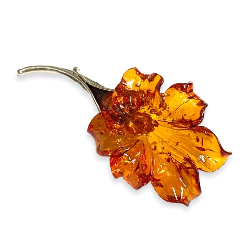 Art Nouveau Style Gorgeous Flower Pin Brooch with Brown Amber