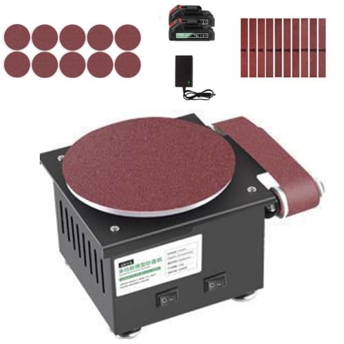 Lijadora de banda y disco de banco para metal, lijadora de rodillo abrasivo sobremesa con base de fundición, amoladora giratoria 20/40mm y lijadora de disco 150mm para lijado de madera en taller(18)