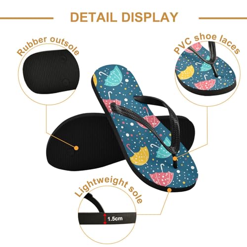 ALAZA Umbrella Pattern Colored Dots Flip Flops for Women Fashion Beach Slippers Comfort Mens Flip Flops Non-Slip Rubber Shower Slippers Sandal for Hotel Travel Sport,XS3