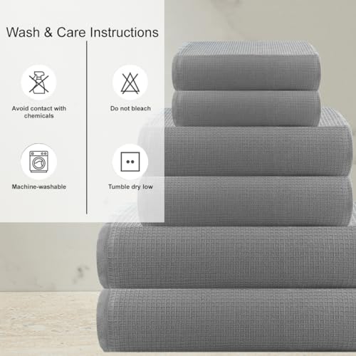 Image of Casa Copenhagen, Egyptian Cotton - Waffle Terry Towel 6 Piece Set, Includes 2 Bath Towels 2 Hand Towels 2 Washcloths - Grey Violet