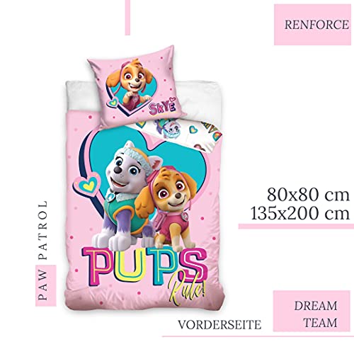 Paw Patrol Bettwäsche Bettbezug 135x200 80x80 Baumwolle in rosa · Kinderbettwäsche für Mädchen Skye & Everest · 2 teilig · 1 Kissenbezug 80x80 + 1 Bettbezug 135x200 cm - Image 3