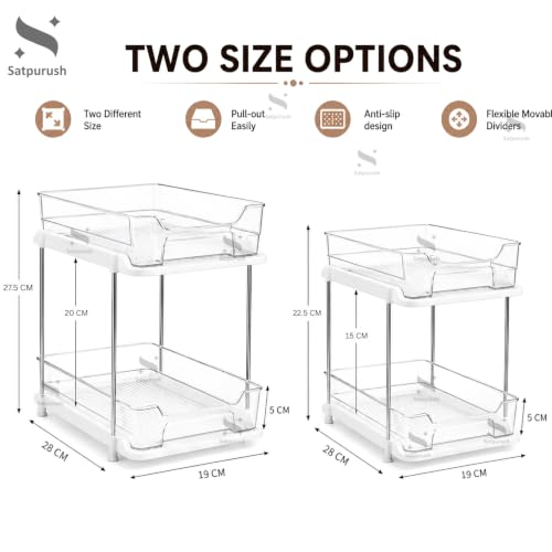 Image of Satpurush 2 Tier Kitchen Organizer Rack for Countertop, Space Saving Multipurpose Organiser with Transparent Trays for Spice Jars, Oil Bottles & Containers, Large + Compact, Clear