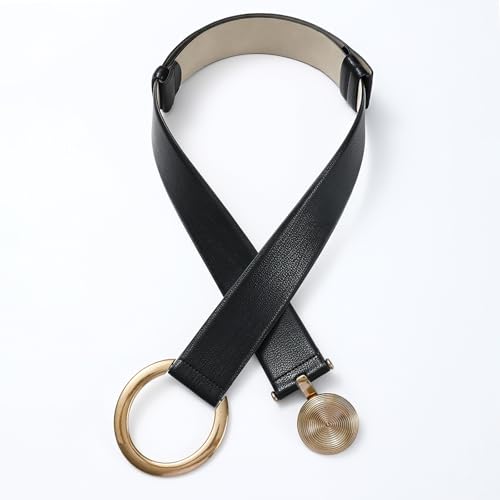 Black Wide Belt for Women Adjustable 2-Inch Wide Design with Gold Buckle Chunky Belt Perfect for Dresses and Coats2
