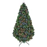 HOMCOM Albero di Natale Artificiale 150cm con Fibre Ottiche e Luci LED, Albero di Natale L...