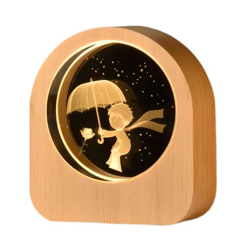 Generico Lampada Cristallo 3D – Luce Notturna LED USB con disegno inciso al laser – Base in legno decorativa – Idea Regalo originale per casa e camera da letto (Pioggia)