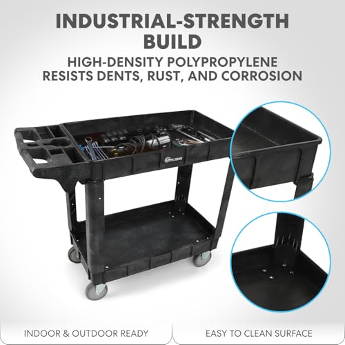 Image of Simpli-Magic Simpli-Magic Rolling Utility Cart on Wheels, Heavy Duty with Ergonomic Handle, Deep Shelfs for Garage, Warehouse, Workshop, 600-Pound Capacity 40x33x17-Inch