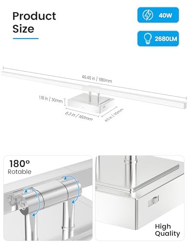 Image of NIORSUN 46.5 Inch Modern Bathroom Light Fixture, 40W 5CCT Dimmable LED Chrome Bathroom Vanity Lights Over Mirror, Vanity Lights for Bathrooms Restroom Mirror