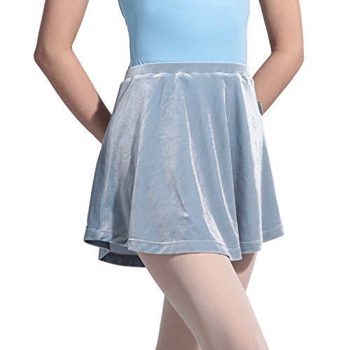 117145408 Adult Velvet Ballet Skirt Pull On Wrap Ballet Dance Skirt for Women (Grey Blue, L 170)