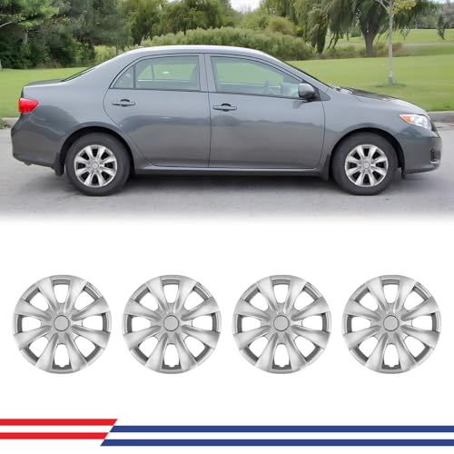 CPW 15 Inch Hubcaps Fit for 2009-2019 Toyota Corolla, Wheels Rim Cover Replacement Compatible with 2009-2019 Toyota Corolla 15'' Steel Wheels, ABS & PC Material Hub Caps Set of 4 (15-Inch, Chrome)