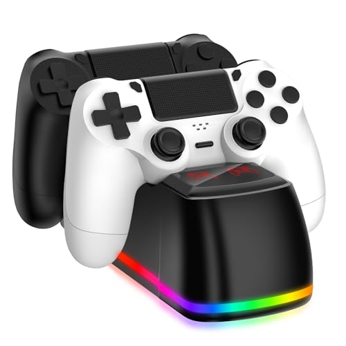 BWEMYXN Controller Charger Dock Station for PS4 with RGB Light,Fast Charging for 2 PS4 Controllers,Charging Station Replacement for PlayStation 4 Charger