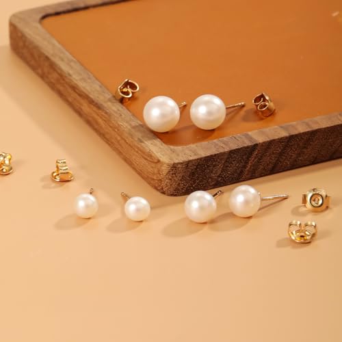 Image of Freshwater Pearl Stud Earrings for Women - Hypoallergenic 925 Silver Plated With 14k Gold Genuine Round White Pearls Elegant Gift for Her