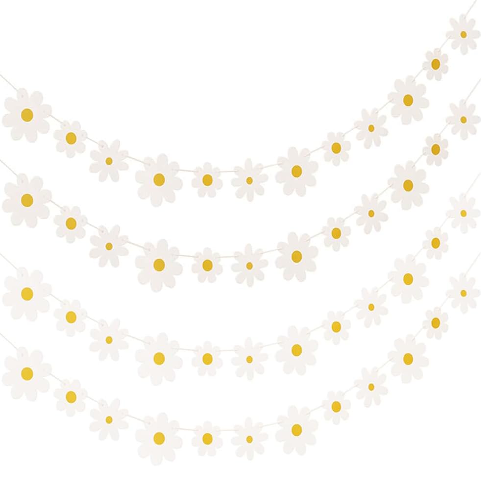 4Pack Daisy Party Decorations Daisy Boho Banner Decorations Party Supplies for Birthday Wedding Wall Patio Nursery Home Room