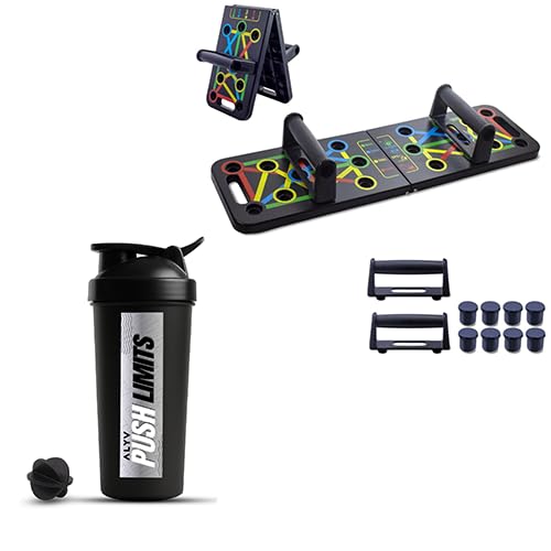 ALYV 14-in-1 Push-Up Board with Spider Shaker Bottle Combo | Home Gym Fitness Equipment for Strength, Muscle Building & Upper Body Training