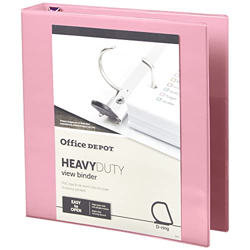 Office Depot® Heavy-Duty View 3-Ring Binder, 1 1/2" D-Rings, Pink #TOP1
