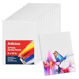 Artlicious Canvases for Painting 12 Packs - 8 x 10” Blank Canvas 100% Cotton Painting Canvas Panels for Acrylic, Oil & Watercolor Paint for Canvas Painting