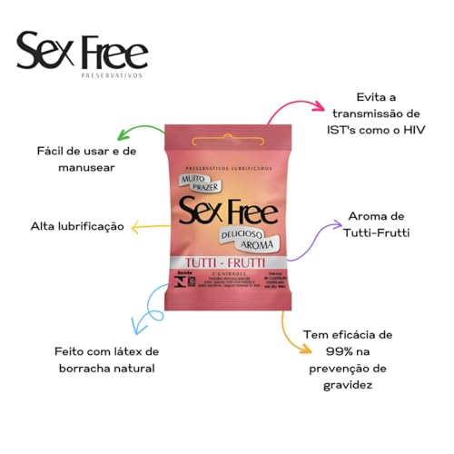 Preservativo Lubrificado Tutti-Frutti Sex Free 12 pacotes x3un