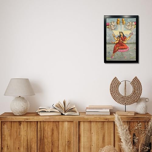 Image of Kagaz Kala - Vintage Art Prints - Hindu God Photos with Frames For Pooja Room Bedroom Living Room Decor Gifts Framed (Goddess Kamalatmika)