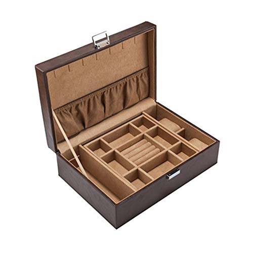 Boîte de bijoux en cuir double couche grand format avec tiroir amovible XJBTBA
