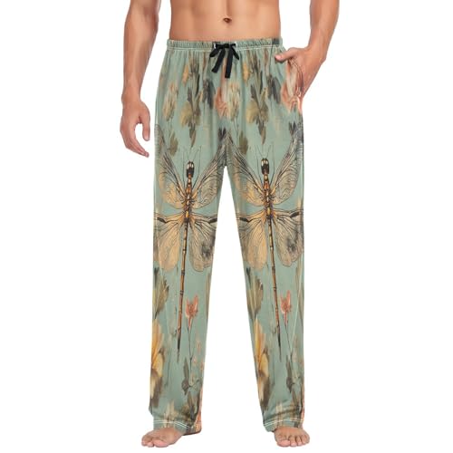 ALAZA Men's Vintage Dragonfly Floral Sleep Pajama Pant3