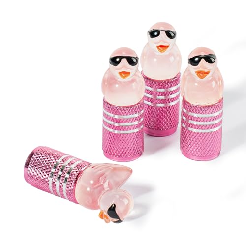 4Pcs Tire Valve Stem Cap Cover for Car SUV Truck, Valve Cover with Funny Duck Sunglasses, Decorative Tire Valve Caps Wheel Accessories (Pink Sunglasses Duck)