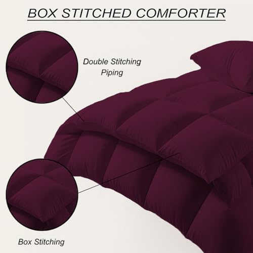 Image of Twin Size Comforter Set - All Season Down Alternative Bedding Comforter Set - Quilted Duvet Insert with Corner Tabs - Box Stitched Blanket - Breathable, Soft - Wine