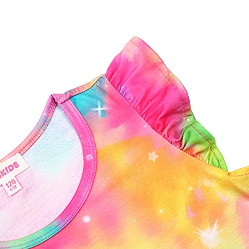 Image of JESKIDS Girls Short Sleeve Shirts Ruffle Tie Front Unicorn /Tie Dye Print Summer Tee Tank Tops 3-11 Years