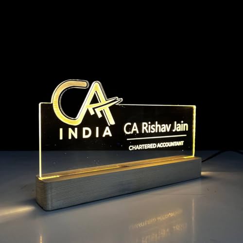 Image of Customized LED Name Plate for Office Desk Table Name Sign Gift For CA Chartered Accountant Aspirants Student Motivational decor Size (10 x 6 inch) (For CA (Chartered Accountant)