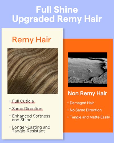 Image of Full Shine Clip in Hair Extensions Real Human Hair Brown Balayage | Hair Clip in Extensions, Double Weft, Medium Brown Human Hair Extensions for Women, 14 Inch 7 Pcs 120g