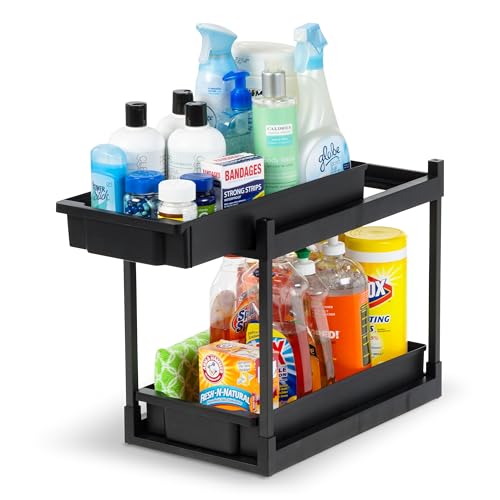 IRIS USA Under the Sink Organizer, Under Cabinet Organizer Kitchen Storage, Bathroom Shelves, Spice Rack, Pull Out Drawers for Home, Cabinets, Pantry, Countertop, Office, Black