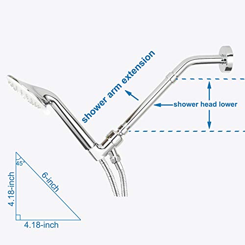 2 Pcs 6 Inch Shower Head Extension Arm, Solid Brass Shower Arm Extension Shower Head Extender, Water Outlet Lowers Existing Shower Head - Chrome Finish #TOP4