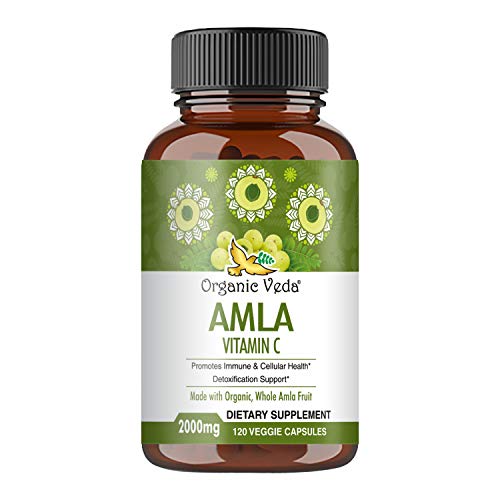 Organic Veda Amla Capsules, 2000mg â€“ All-Natural Non-GMO Vitamin C Capsules Made from Whole Amla Fruit â€“ Promotes Immune and Cellular Health, Detox, Skin Glow â€“ 120 Veggie