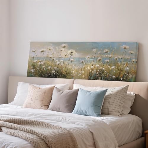 Toile champ de fleurs sauvages panoramique 45x135 cm pour décoration murale de chambre