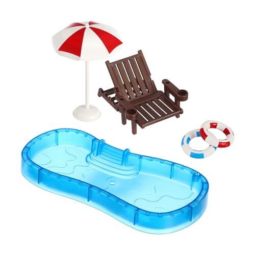 SOLUSTRE 1 Mini-Maison avec Piscine, Bouée Et Chaise de Plage Miniature, Accessoires pour Maison de Poupée Et Jouet pour