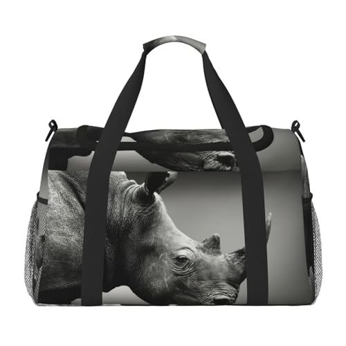 Sac pour articles personnels imprimé rhinocéros noir bagage à main souple pour adulte