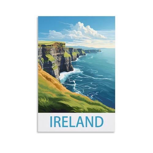 JavoN - Poster vintage de voyage en Irlande - 20 x 30 cm - Impression sur toile - Décoration murale pour chambre à coucher