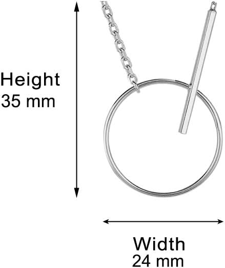Vanbelle Sterling Silver - Rhodium Plated with 925 Stamp - Circle & Bar Pendant Necklace - Elegant Handcrafted Necklace for Women - 16" Long + 2" Extender - Image 2